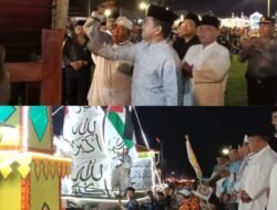 Pj Gubsu diwakili Sekretaris DPRD Sumut Dr Zulkifli SIP MM bersama anggota DPRD Sumut Wagirin Arman selaku pemrakarsa kegiatan dan Forkopimda, Forkopimca saat pembukaan Festival Takbir Akbar dan Pawai Obor di di Lapangan Desa Klambir V Kebun, Kecamatan Hamparan Perak, Kabupaten Deli Serdang, Sumatera Utara, Minggu (16/06/24) malam.
